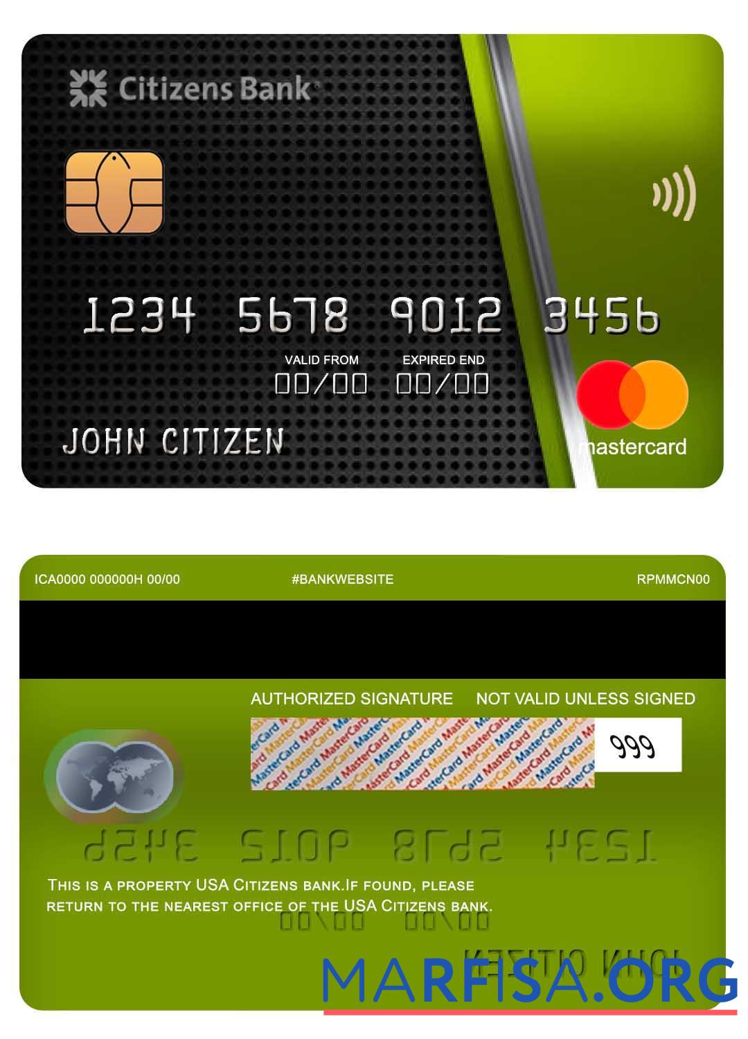 Realistic USA Citizens bank mastercard template